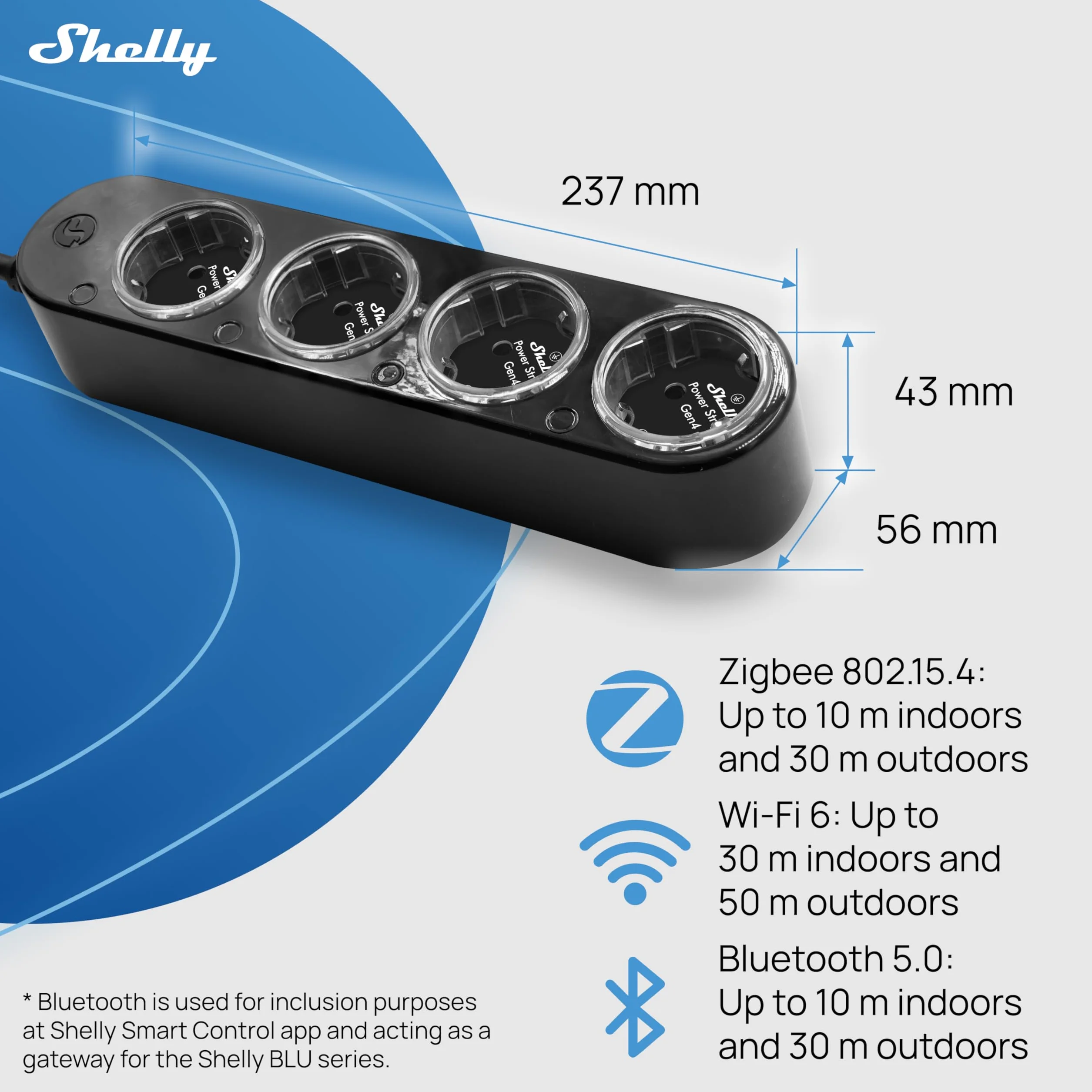 Shelly Listwa zasilająca Power Strip 4 Gen4 czarna Wi-Fi 16A 3500W Zigbee Google