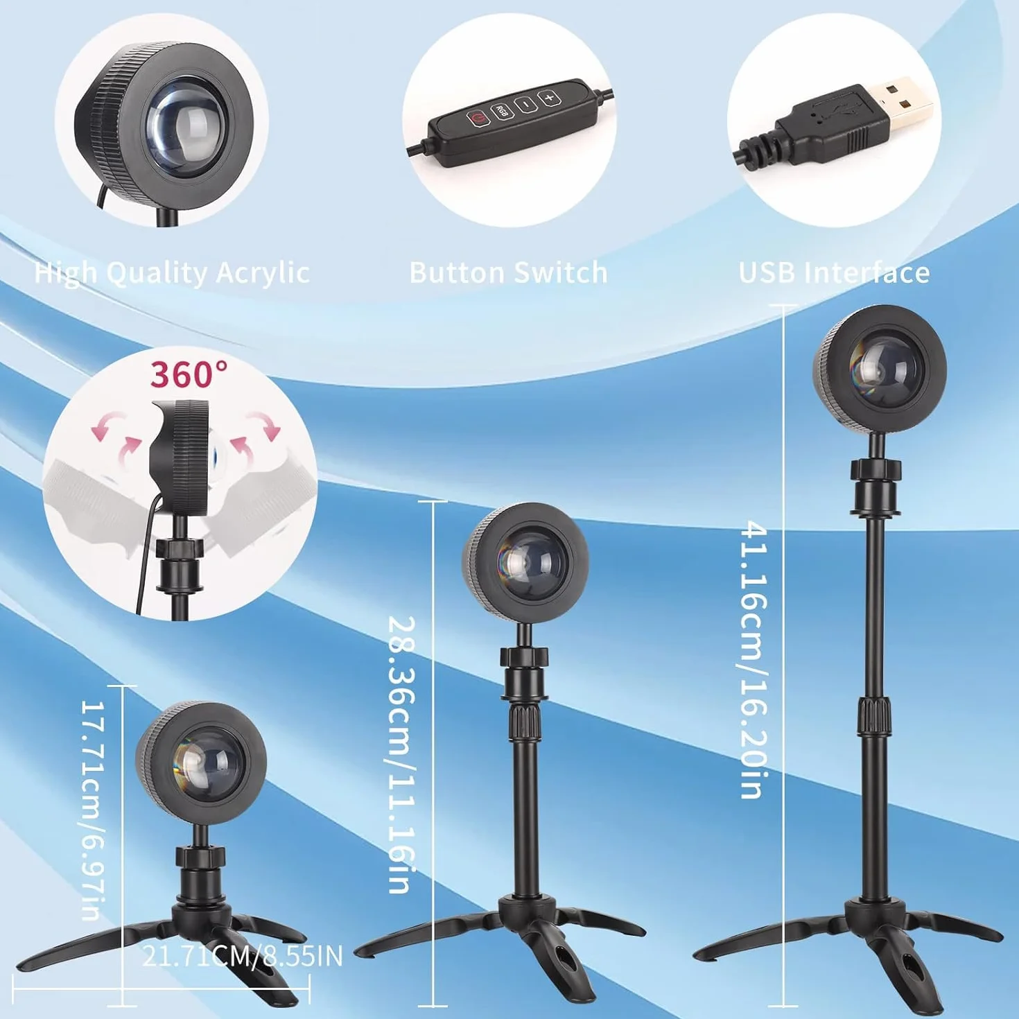 Sunset lampa projekcyjna Sunset Projection, lampa USB LED z projektorem zachodu słońca, światło