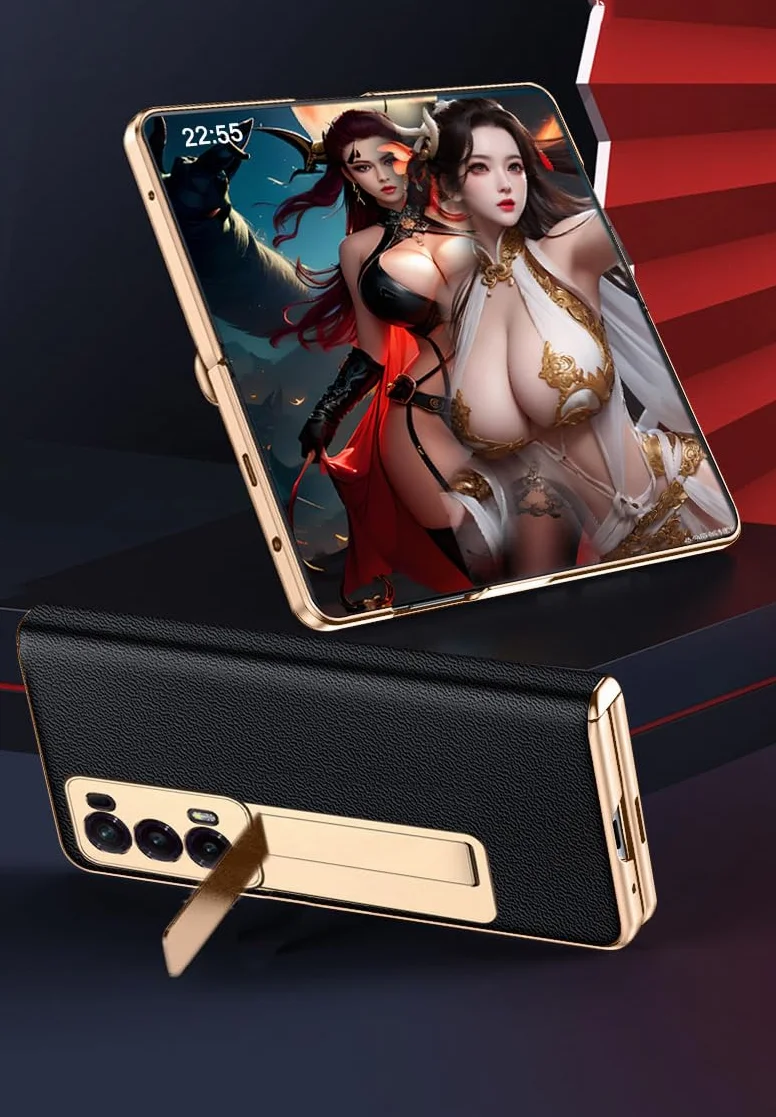 Skórzany Etui do Honor Magic V 2 Uchwyt, Zawiasny Etui do Telefonu dla Honor Magic V2, Powłoka Telefonu Komórkowego, Rama Wsparcia