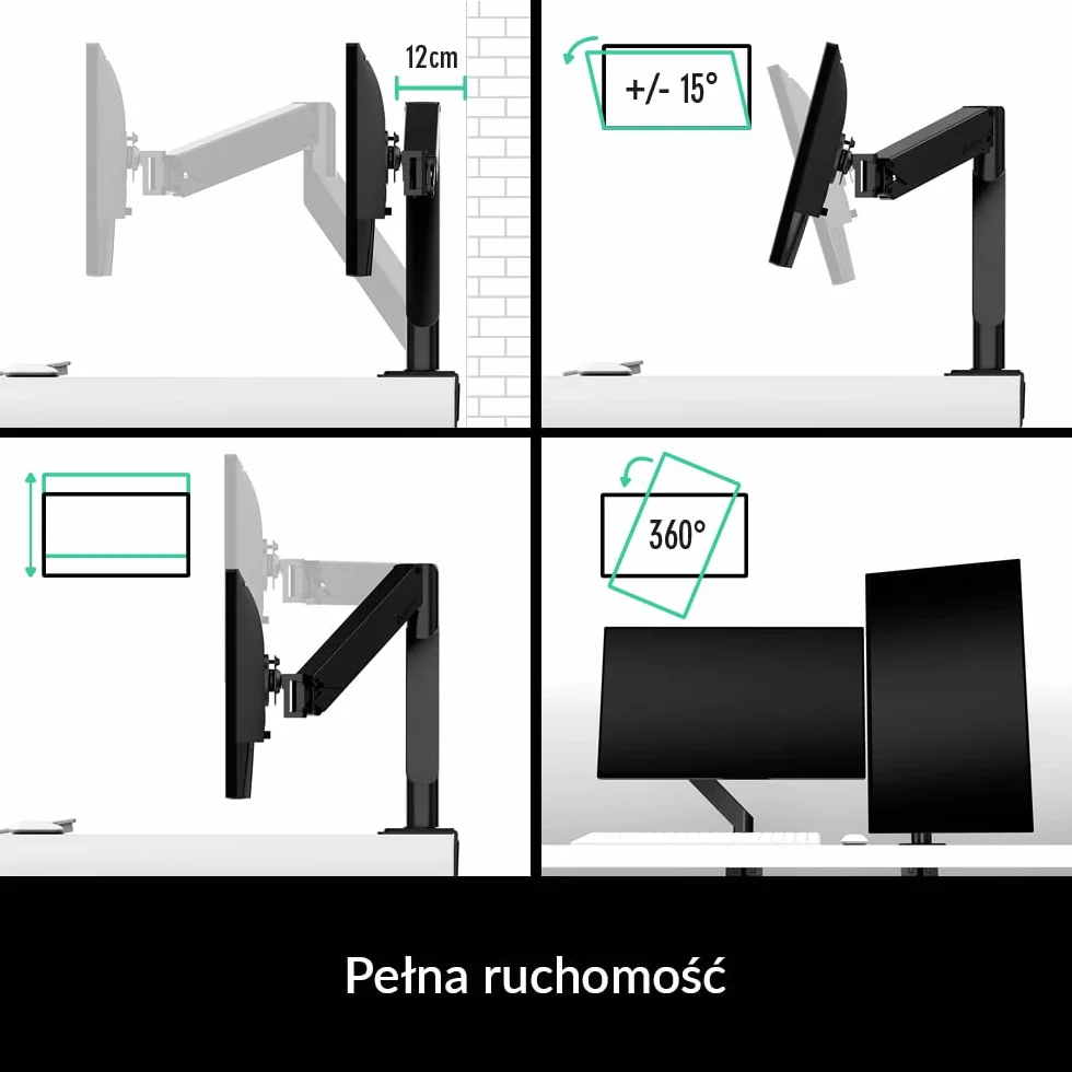 ARCTIC X1-3D Ramię na monitor z gazowym podnośnikiem do 40" Ultrawide 10 kg