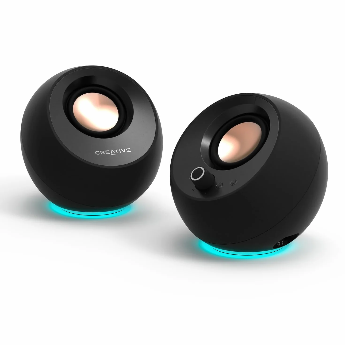 CREATIVE Pebble Pro Minimalist 2.0 USB-C głośniki komputerowe z Bluetooth 5.3 i konfigurowalnym oświetleniem RGB, Clear Dialog i technologia BassFlex, USB Audio, port zestawu słuchawkowego, do