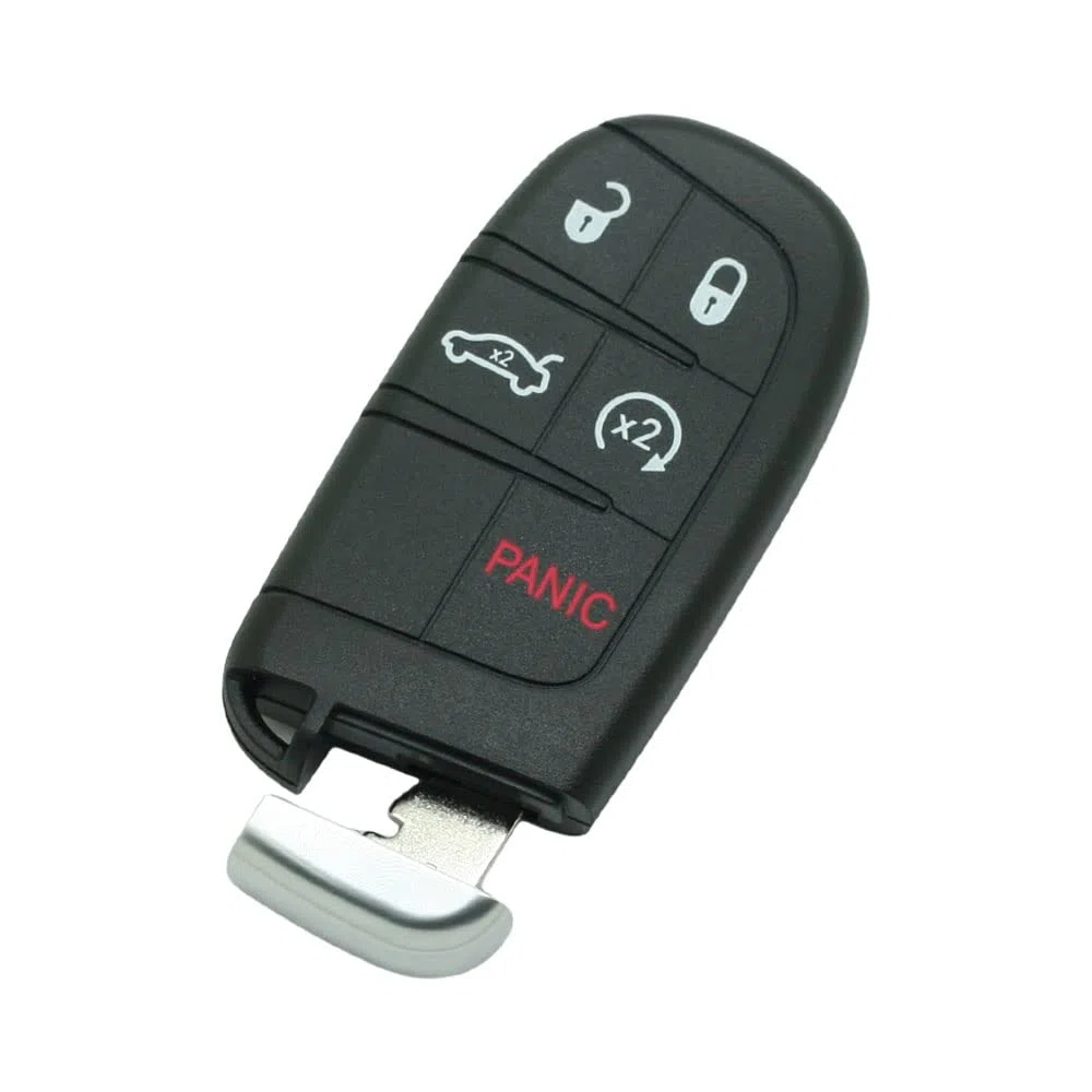 Wymienna obudowa kluczyka + nieoszlifowany pusty klucz awaryjny kompatybilny z DODGE CHRYSLER JEEP 5-przyciskowy inteligentny bezkluczykowy pilot zdalnego sterowania obudowa kluczyka Fob 4 BTN