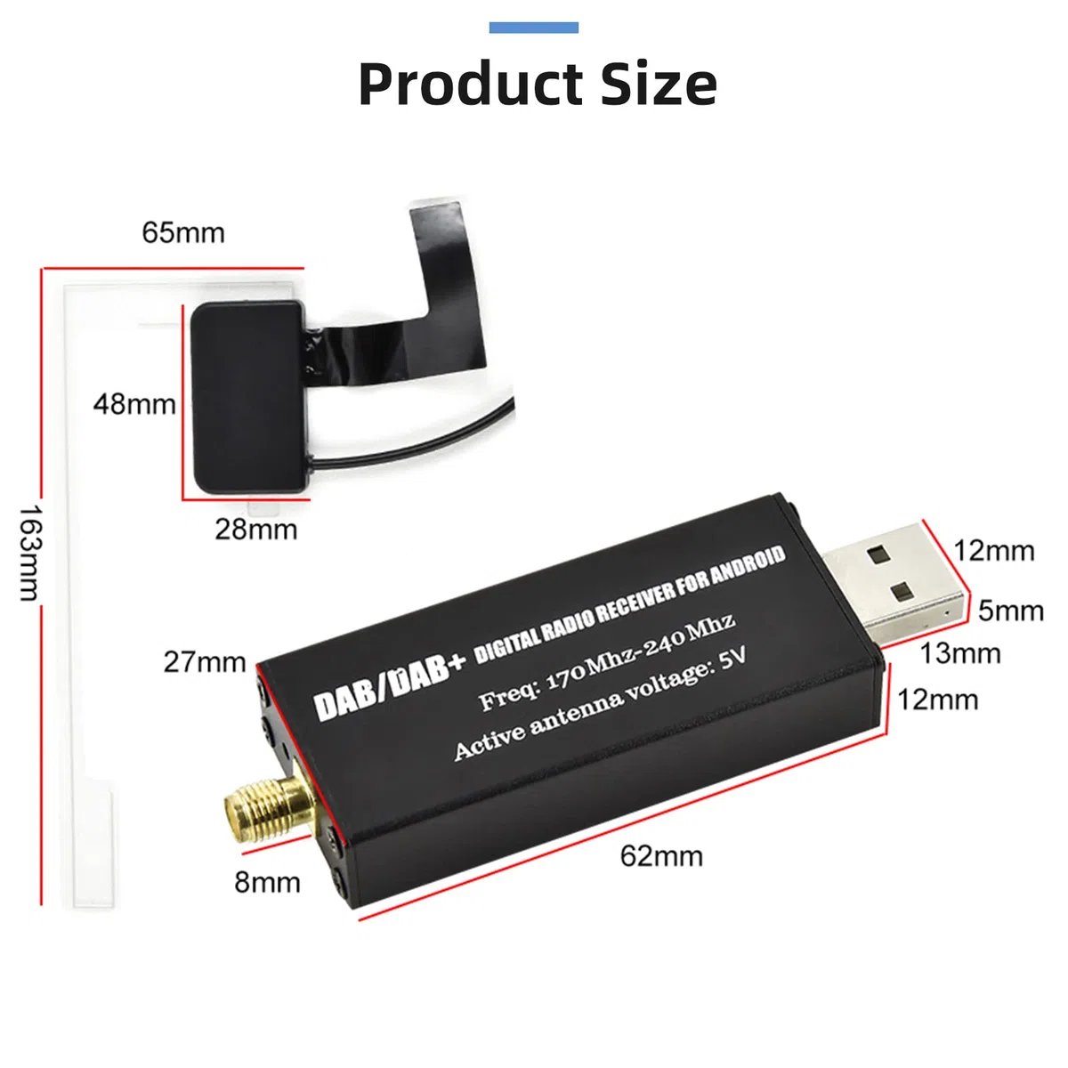 Podofo Dongle Dab/Dab+ adapter USB z anteną okienną samochodową, uniwersalny do odtwarzacza radia samochodowego z systemem Android, z aplikacją Dab, radiem na sygnał cyfrowy
