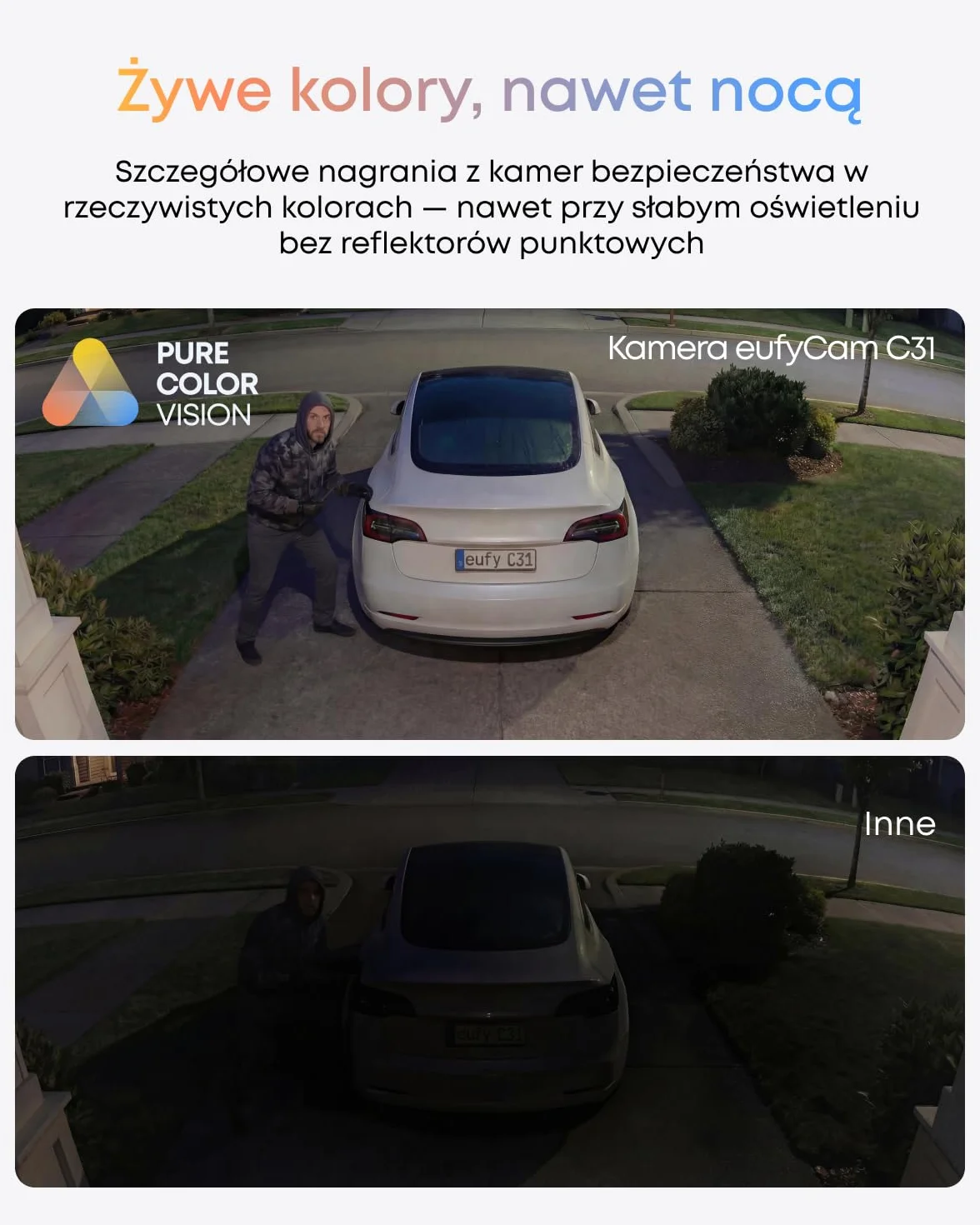 eufy C31 Kamera Przewodowa, 360° Obracanie i Pochylanie, Wewnątrz/Zewnątrz, Kolorowy Tryb Nocny, Pamięć Lokalna