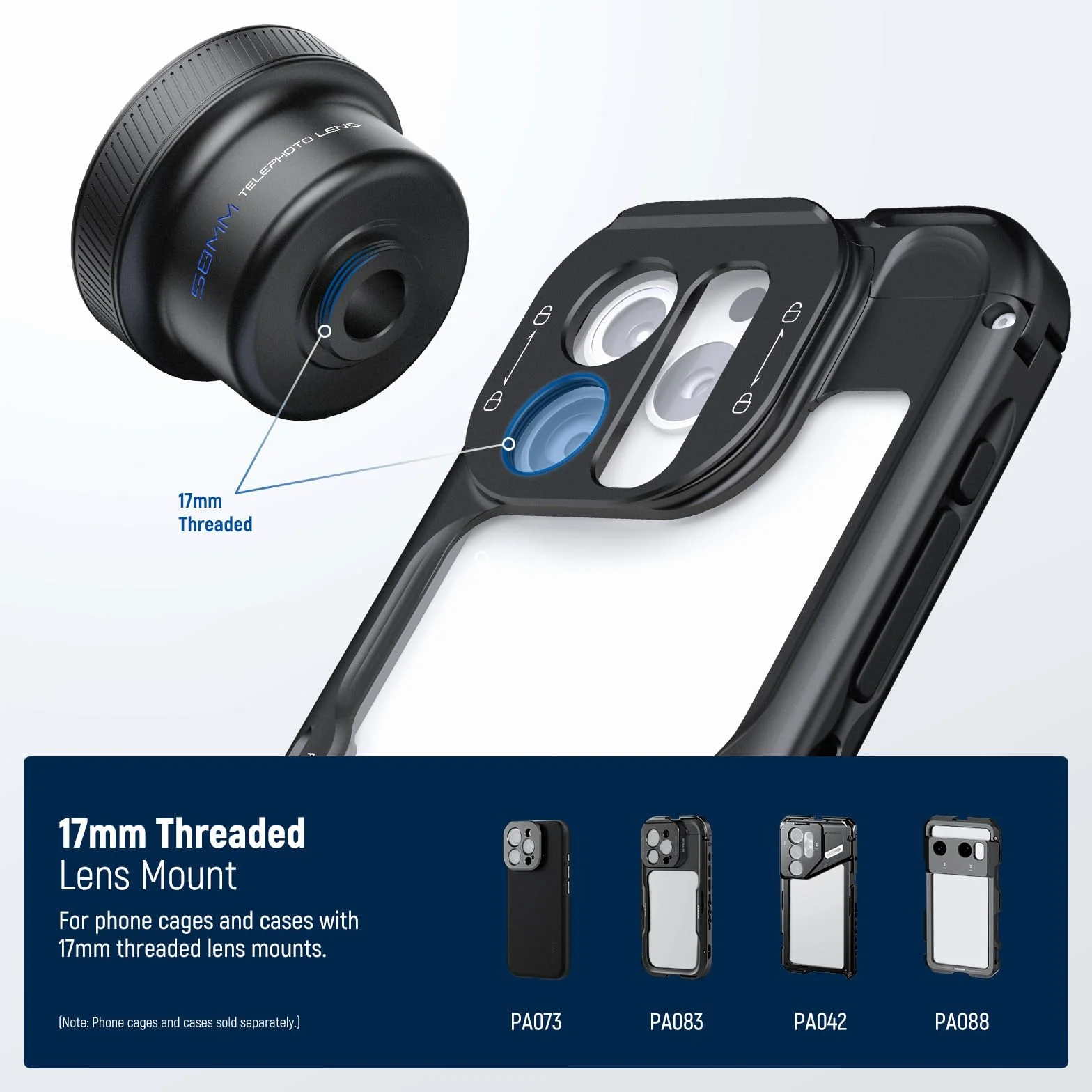 NEEWER Teleobiektyw 58 mm z 17 mm gwintowanym klipsem do aparatu telefonu, 6 elementów w 5 grupach, 2-krotne powiększenie, kompatybilny z iPhone Android Samsung do fotografii portretowej, LS-71