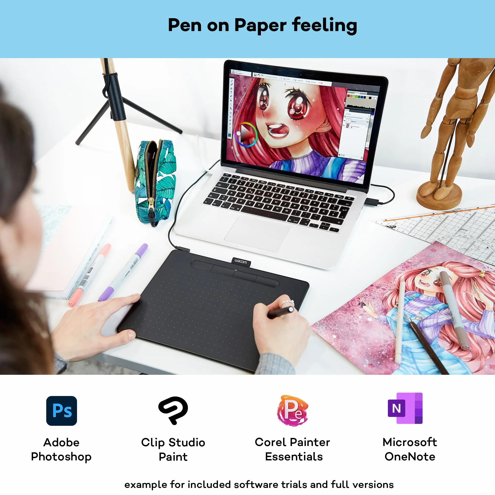 Wacom Intuos Medium Tablet Graficzny - Cyfrowy Tablet do Malowania, Szkicowania i Edycji Zdjęć, W Zestawie z Ultraczułym Piórem, Odpowiedni do Pracy i Nauki Zdalnej, Czarny