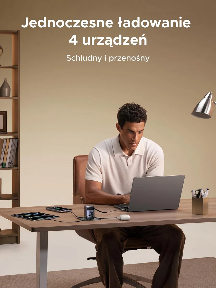 UGREEN Nexode Ładowarka USB-C 100W z chowanym kablem, 4-portowy zasilacz GaN ładowania laptopa, kompatybilna z MacBookiem Pro/Air, serią Galaxy S-A, iPhone'em 16-8, iPadami