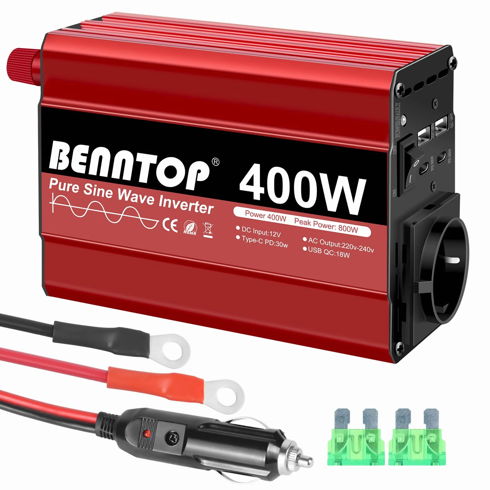 Konwerter 12V 230V 400W/800W Pure Sinus Falownik Samochodowy z 4 Portami USB