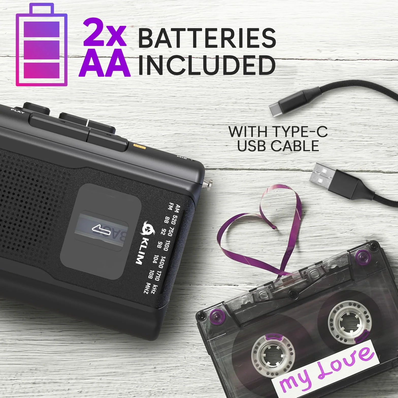 KLIM K8 odtwarzacz kaset z słuchawkami F1 - magnetofon - NOWY odtwarzacz kaset - radio kasetowe AM/FM - wbudowany mikrofon i głośnik - złącze słuchawkowe i słuchawki