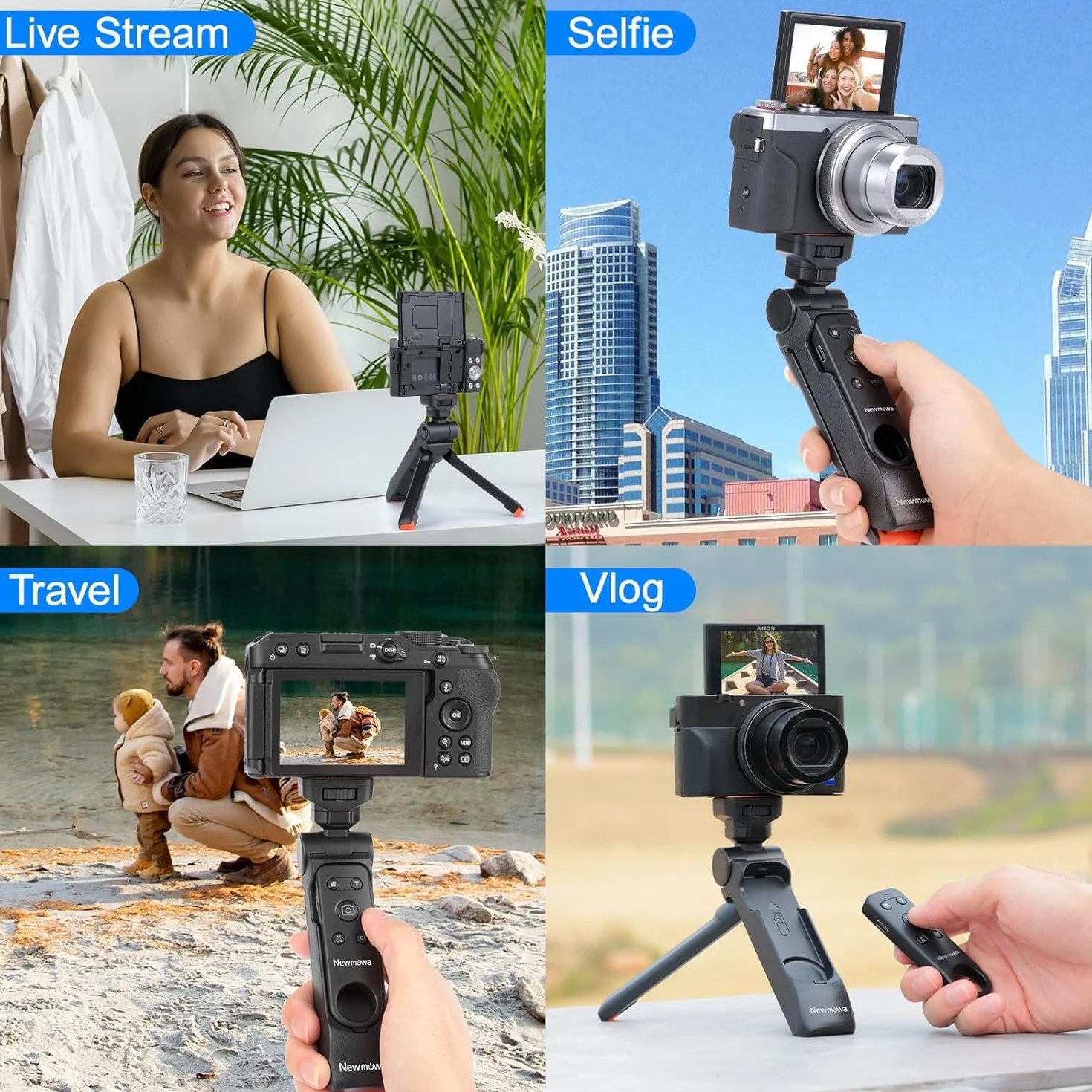 Newmowa Bezprzewodowy uchwyt do zdalnego sterowania kamerą statywu strzelecki, przenośny uchwyt podróżny mini statywu do Sony ZV-1, ZV-1F, RX100 VII, A7 III, A6100, Canon EOS R, RP, 6D Mark II, 800D,