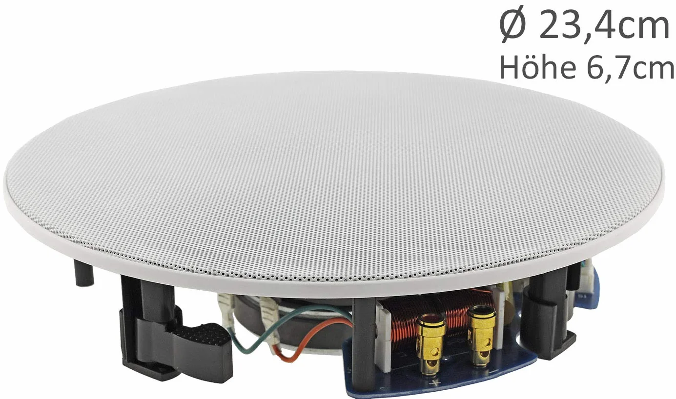 Głośnik do zabudowy sufitowej i ściennej CTE-W, biały, metalowa kratka ochronna, klamry mocujące, impedancja 8 omów, łatwy montaż Ø 234 x 67mm, 2-Wege System biały