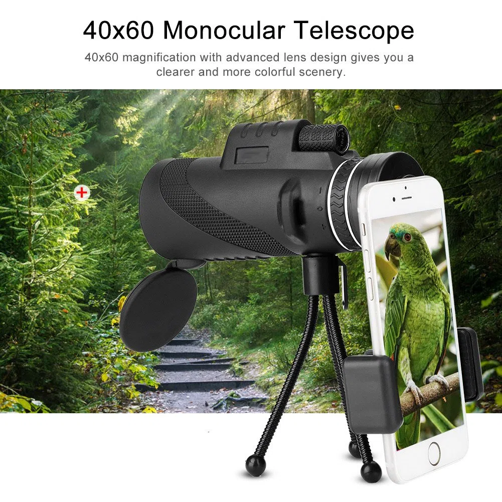 Teleskop monokularowy 40x60 8-krotny zoom z ręczną regulacją ostrości telefon noktowizyjny luneta monokularowa z uchwytem/wspornikiem do zajęć na świeżym powietrzu