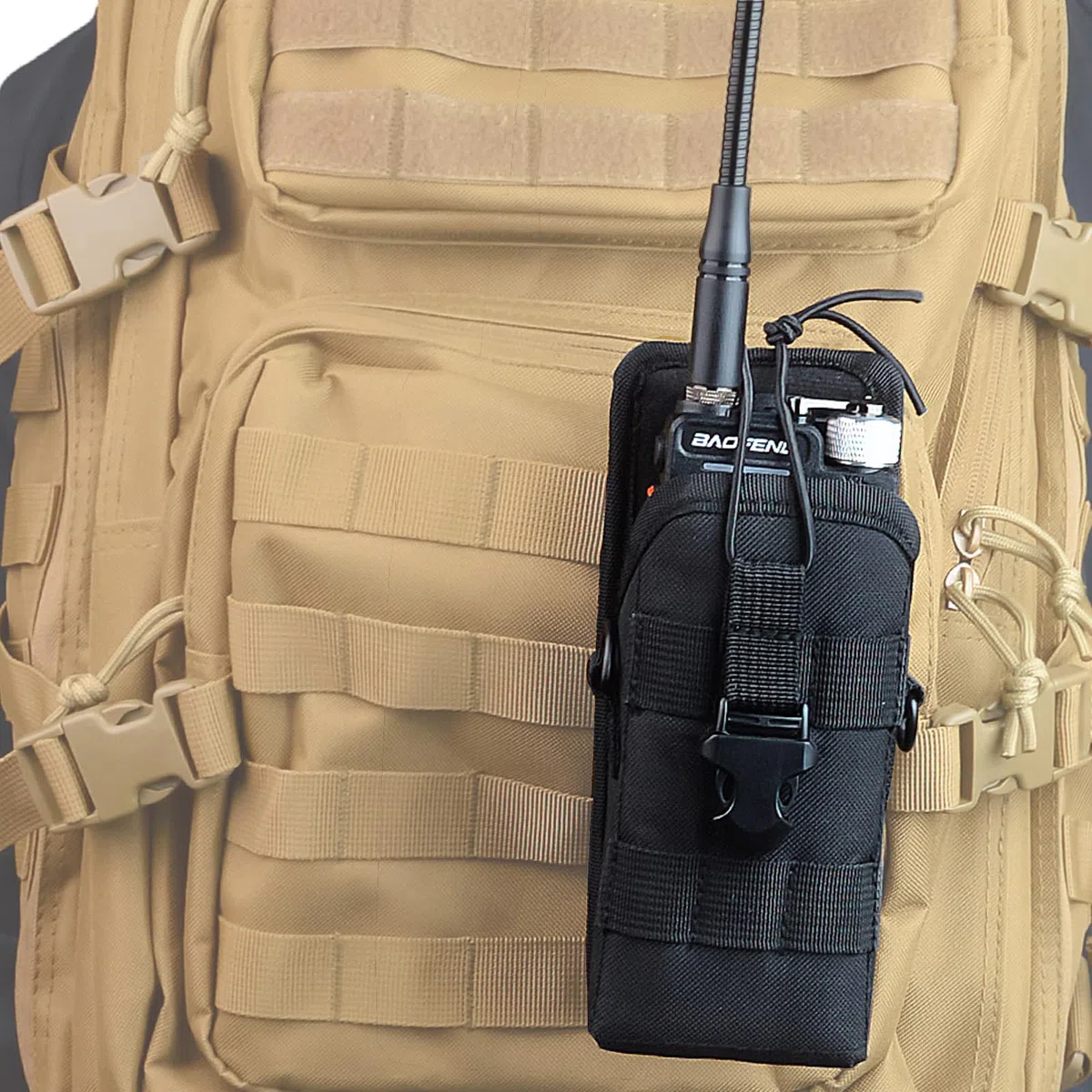 HYS Etui na walkie-talkie, miękki uchwyt radiowy, wielofunkcyjna torba radiowa kompatybilna z krótkofalówkami różnych rozmiarów (Molle-2), czarny, Nylon