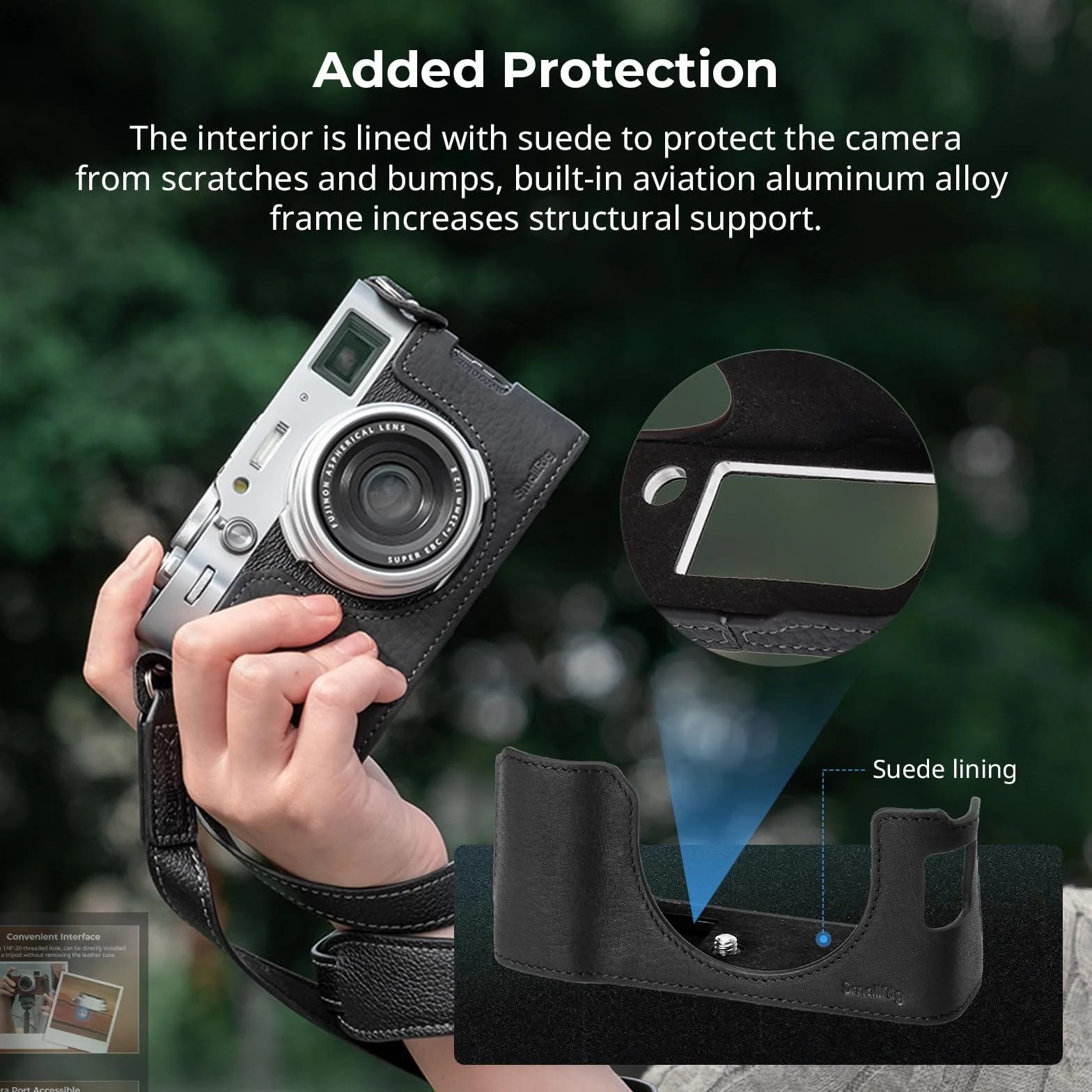 SMALLRIG X100VI Half Leather Case Kit Zestaw Skórzanego Etui z Paskiem na Ramię, Skórzane Etui na Aparat w Stylu Retro Pół Skórzane Etui z Ramką ze Stopu Aluminium dla FUJIFILM X100VI (Black) - 4700