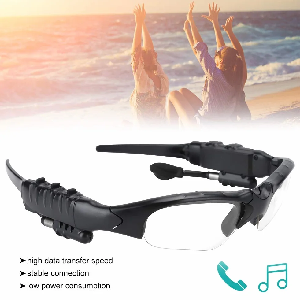 Okulary Przeciwsłoneczne Bluetooth Zestawy Słuchawkowe, Bezprzewodowy Dźwięk MP3 Dźwięk Stereo Odtwarzający Muzykę Słuchawki, Dzwonienie w Trybie Głośnomówiącym(Przezroczysty)