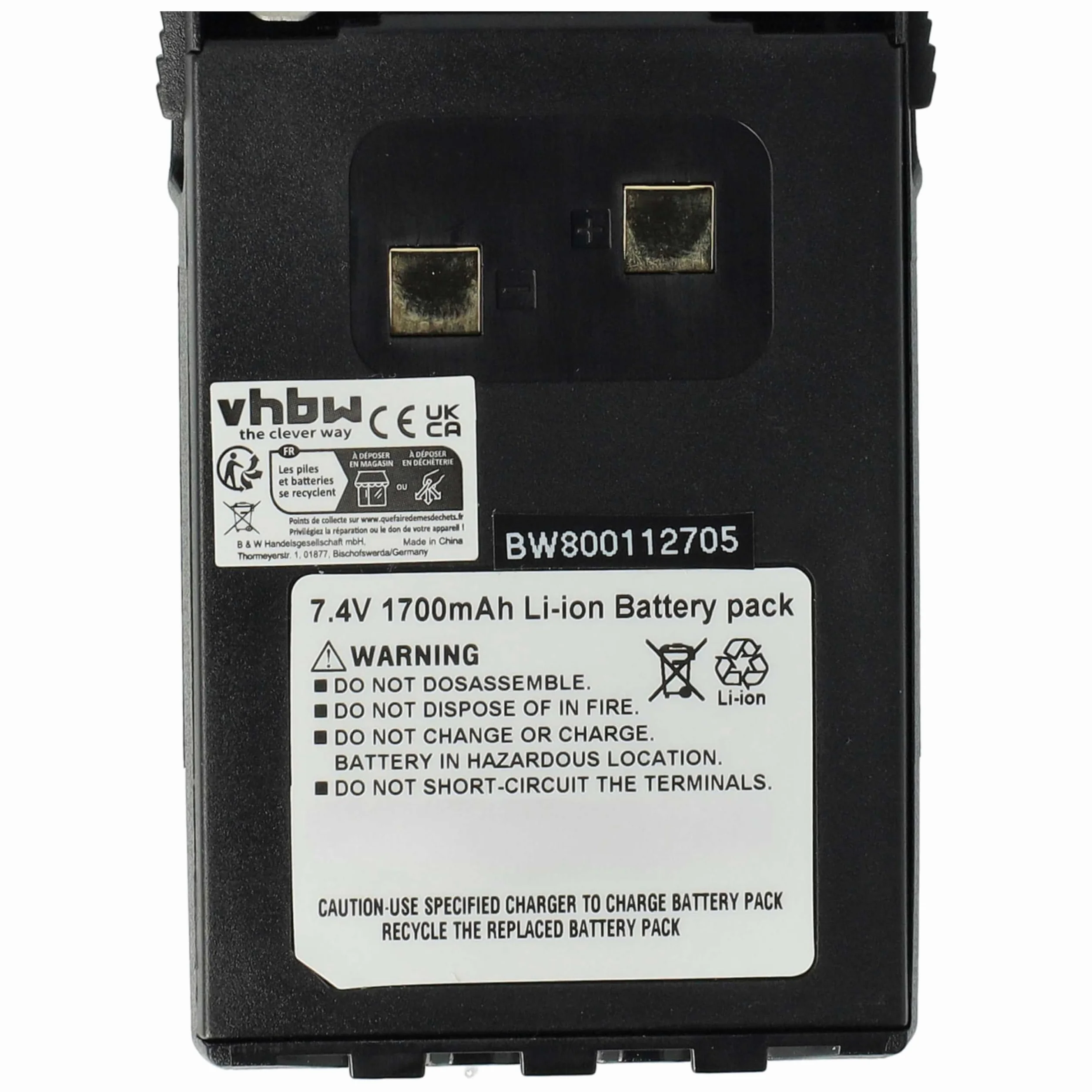 vhbw 2 x bateria kompatybilna z Wouxun KG-UVD1P, KG-UV6D, radio KG-UVD1 (1700mAh, 7,4V, Li-ion) + klips