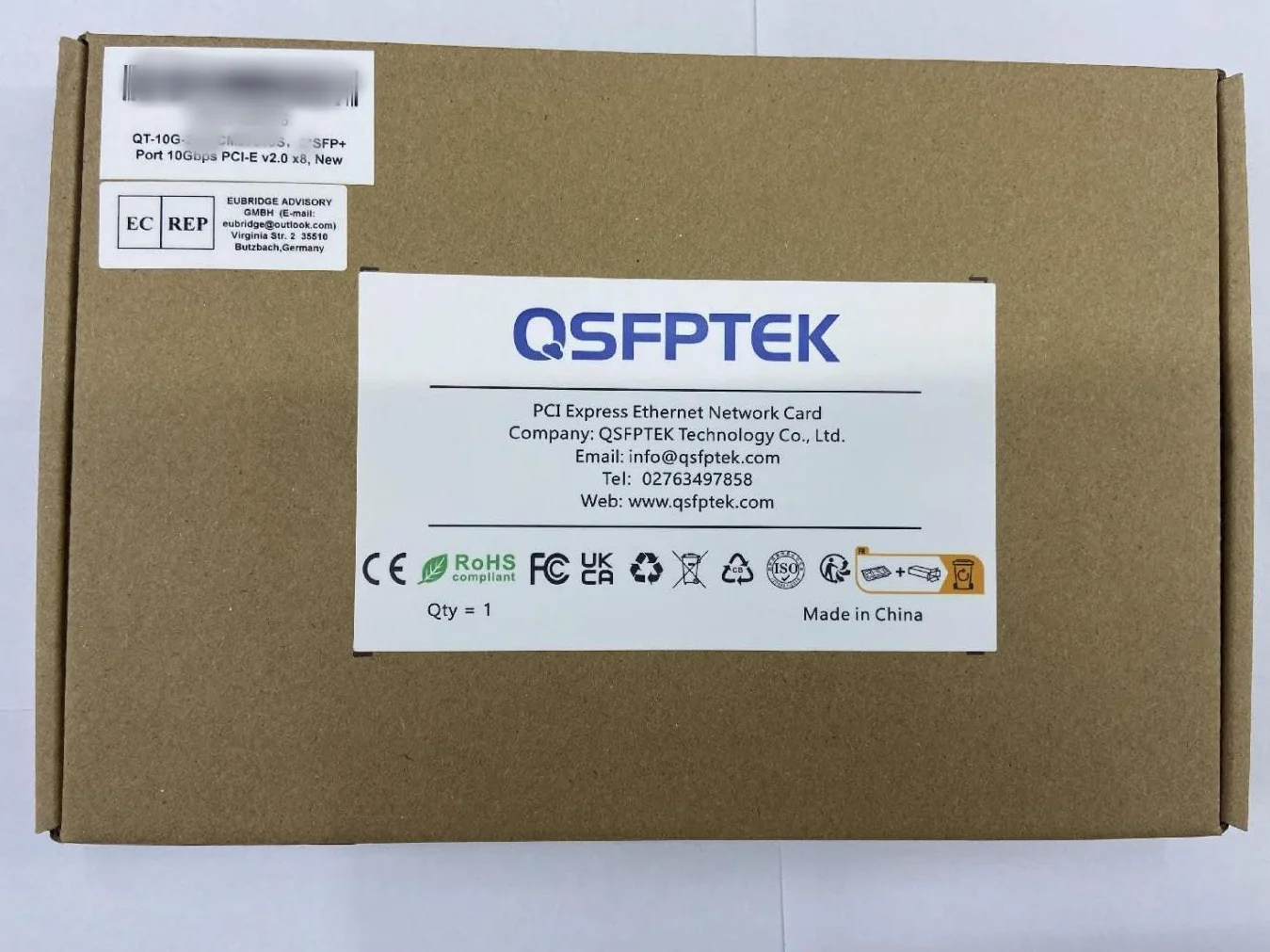 QSFPTEK 10G SFP+ Karta Sieciowa, 10Gb Single Port Ethernet karta z chipsetem Intel 82599EN with Intel X520-DA1, PCIe 2.0x8, 10 Gbit/s karta LAN-NIC, obsługa PCI-E dla Windows 7/8/10/Linux/Vmware