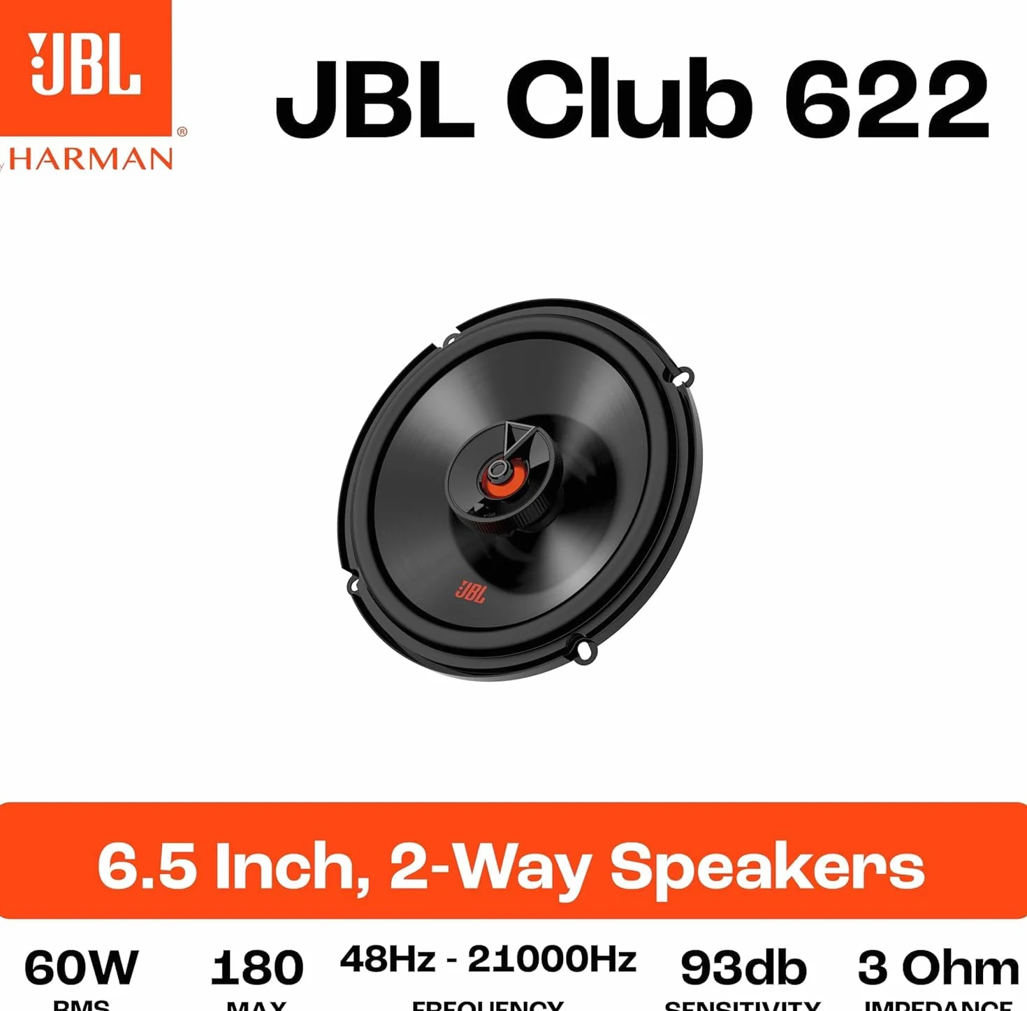 JBL Club 622 16 cm 2-drożny uniwersalny głośnik samochodowy 180 W, Car Audio Entertainment