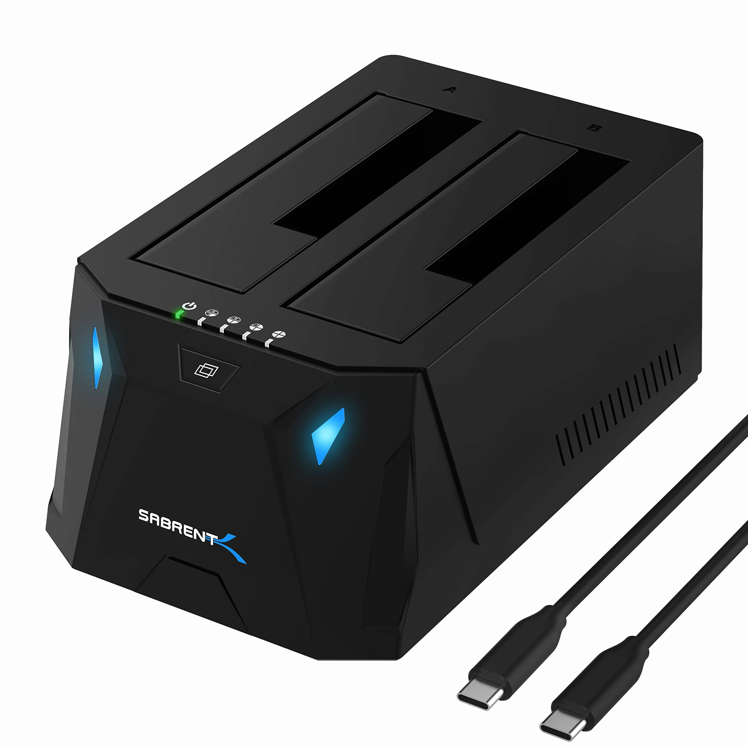 SABRENT Stacja dokująca do dysku twardego USB C SATA 2,5"/3,5", 2 kieszenie na dysk SSD/HDD na USB 3.2, zewnętrzna obudowa na dysk twardy, klonowanie offlinowe, UASP, kabel USB w zestawie, z