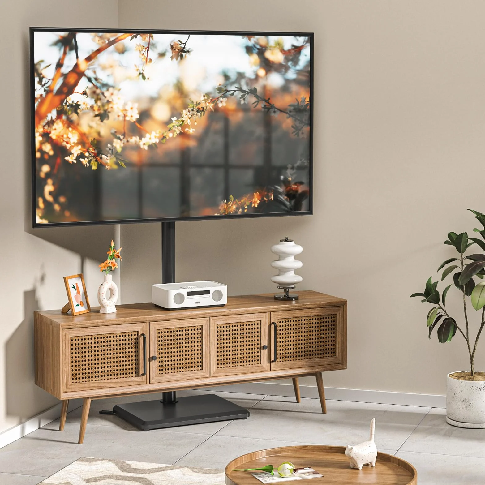 Stojak podłogowy pod telewizor od 32 do 60 cali, wysoki z nóżkami, wąski narożny, regulowana wysokość, obrotowy, maks. VESA 400 x 400