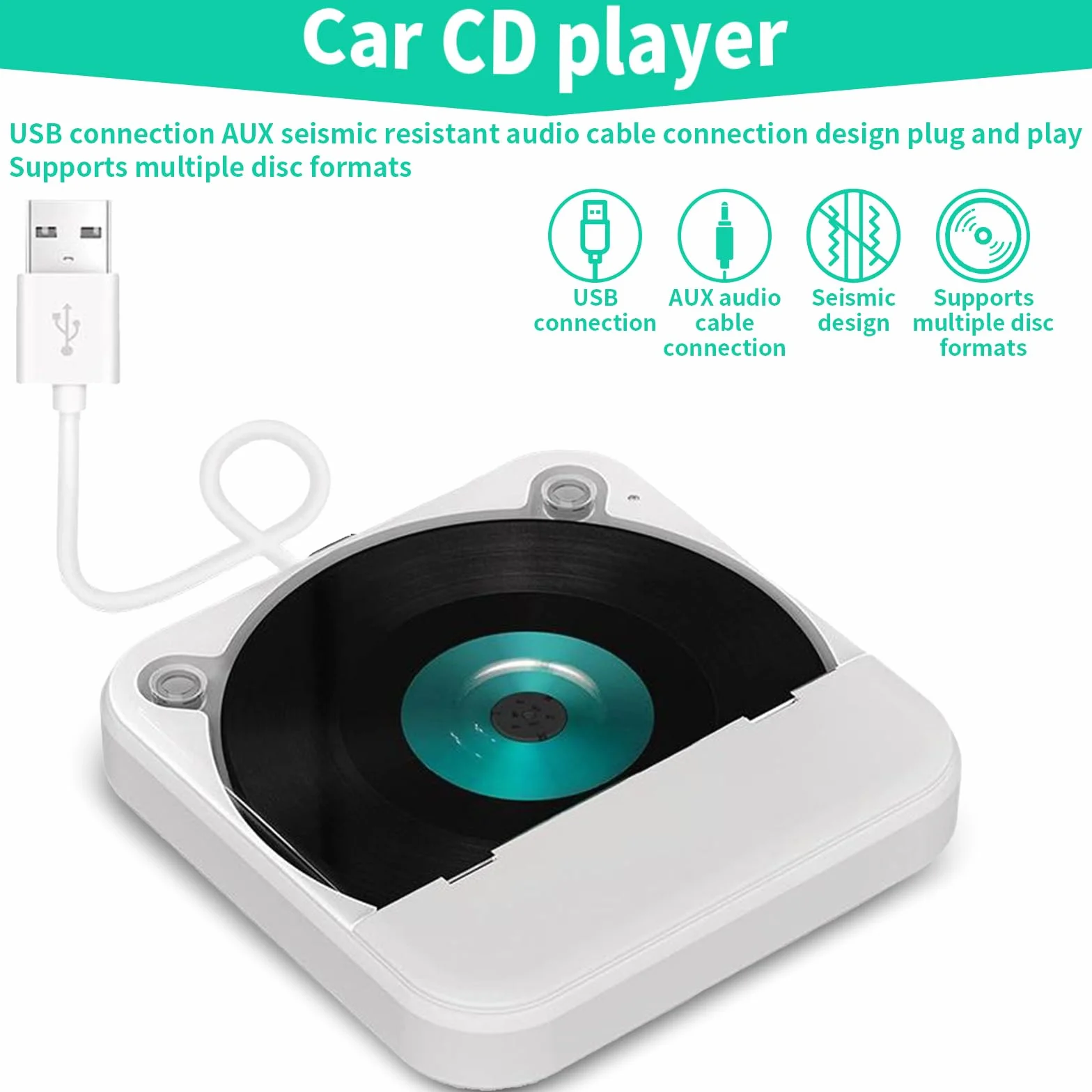 samochodowy odtwarzacz CD z portem USB/AUX, zewnętrzny, uniwersalny odtwarzacz CD z pilotem zdalnego sterowania, do samochodów osobowych, ciężarowych, laptopów, komputerów, telewizorów, napędu
