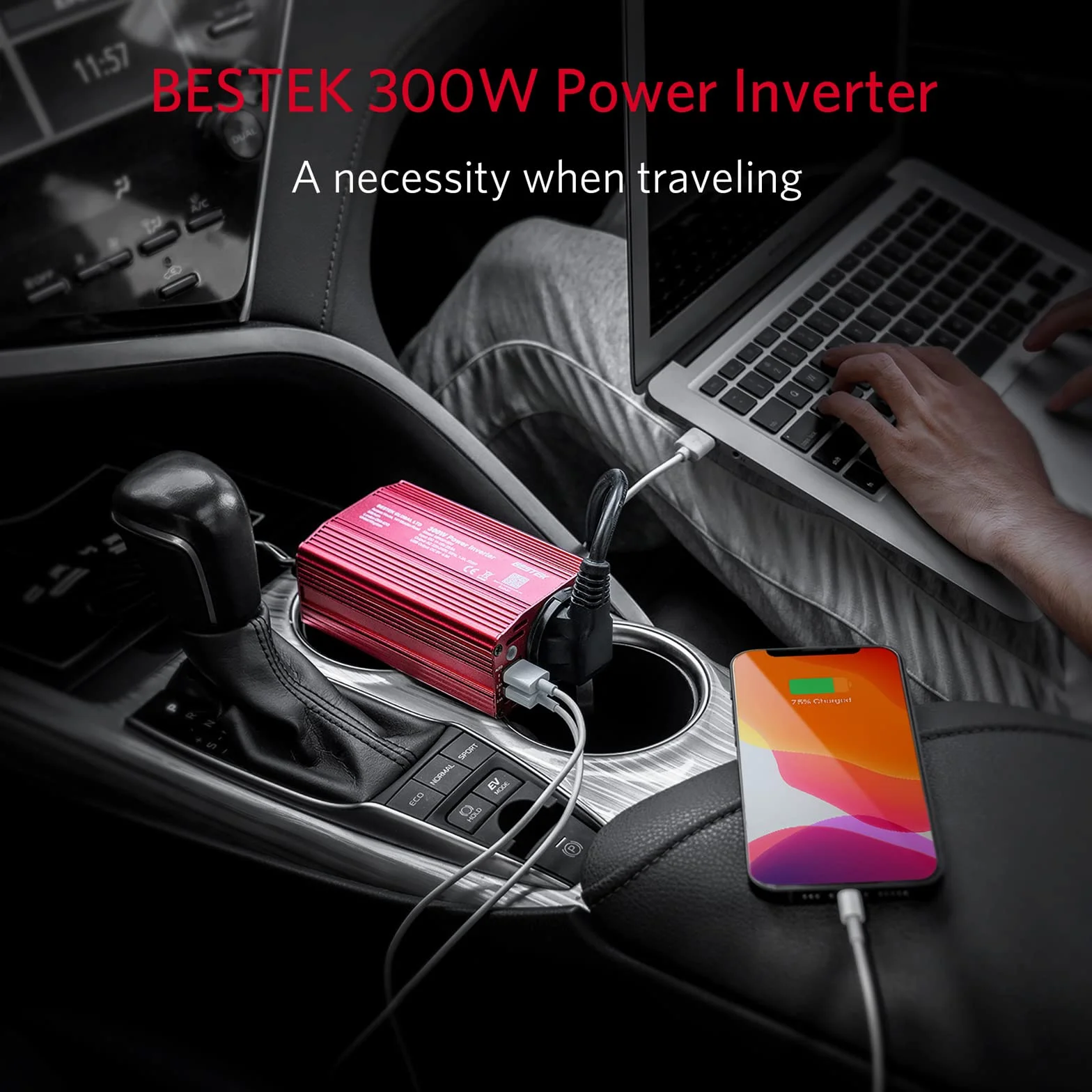 BESTEK Przetwornica napięcia 300 W zmodyfikowany falownik sinusoidalny 12 V na 230 V z gniazdem AC i 2 USB