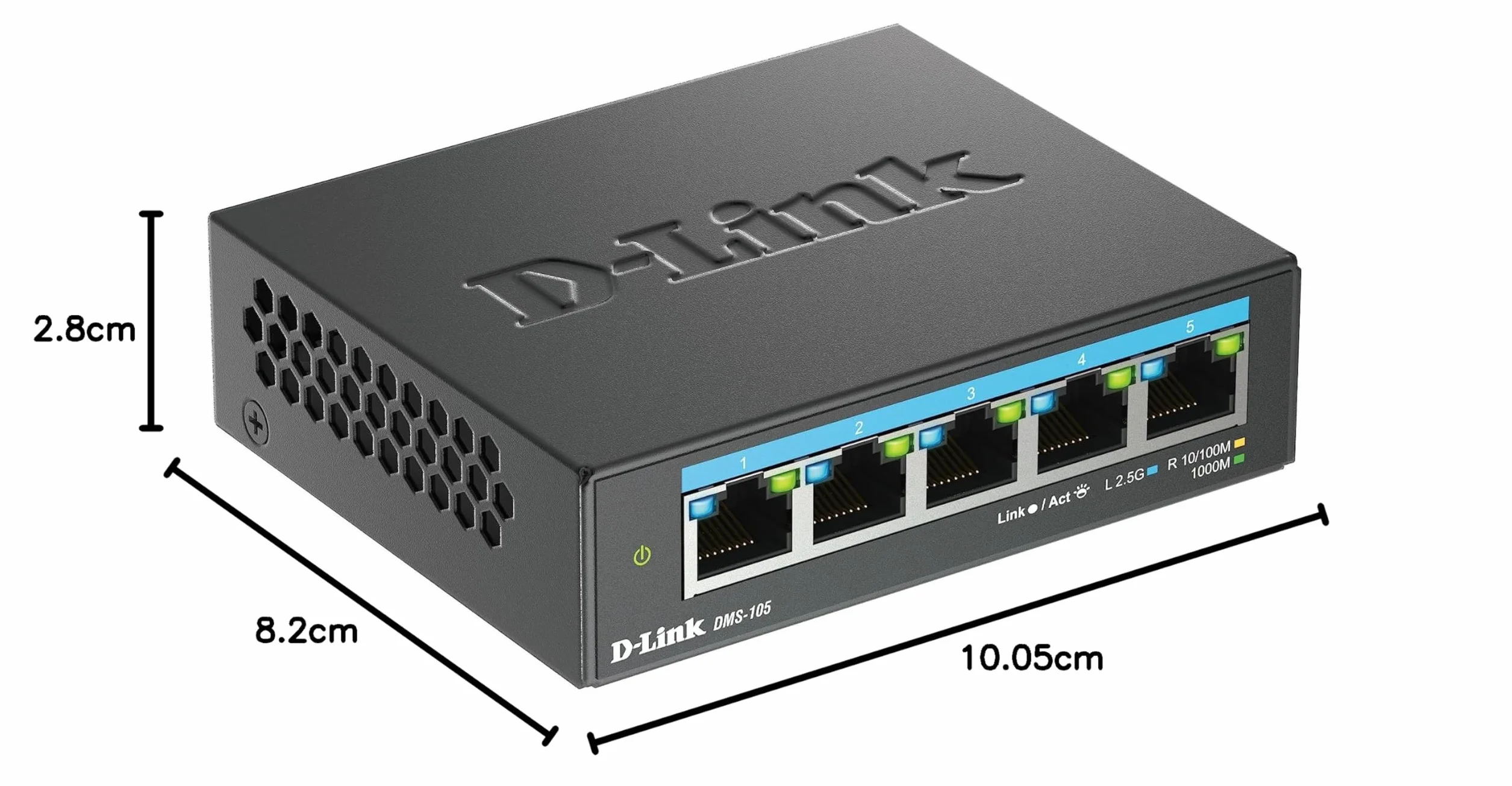 D-Link DMS-105 5-portowy przełącznik Multi-Gigabit Unmanaged Desktop Switch (5 portów 2,5 G, bez wentylatora, niski profil, kompaktowy, metalowa obudowa, QoS, Plug and Play)