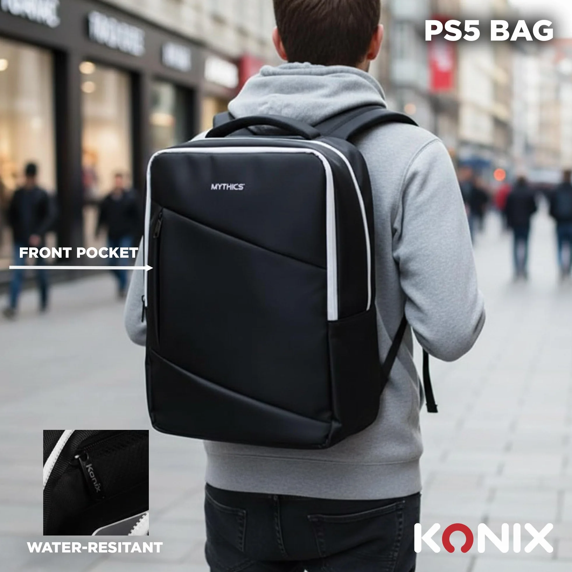 Plecak Konix Mythics PS5 Titan do przechowywania i transportu 16L 30x10x47 cm czarno-biały