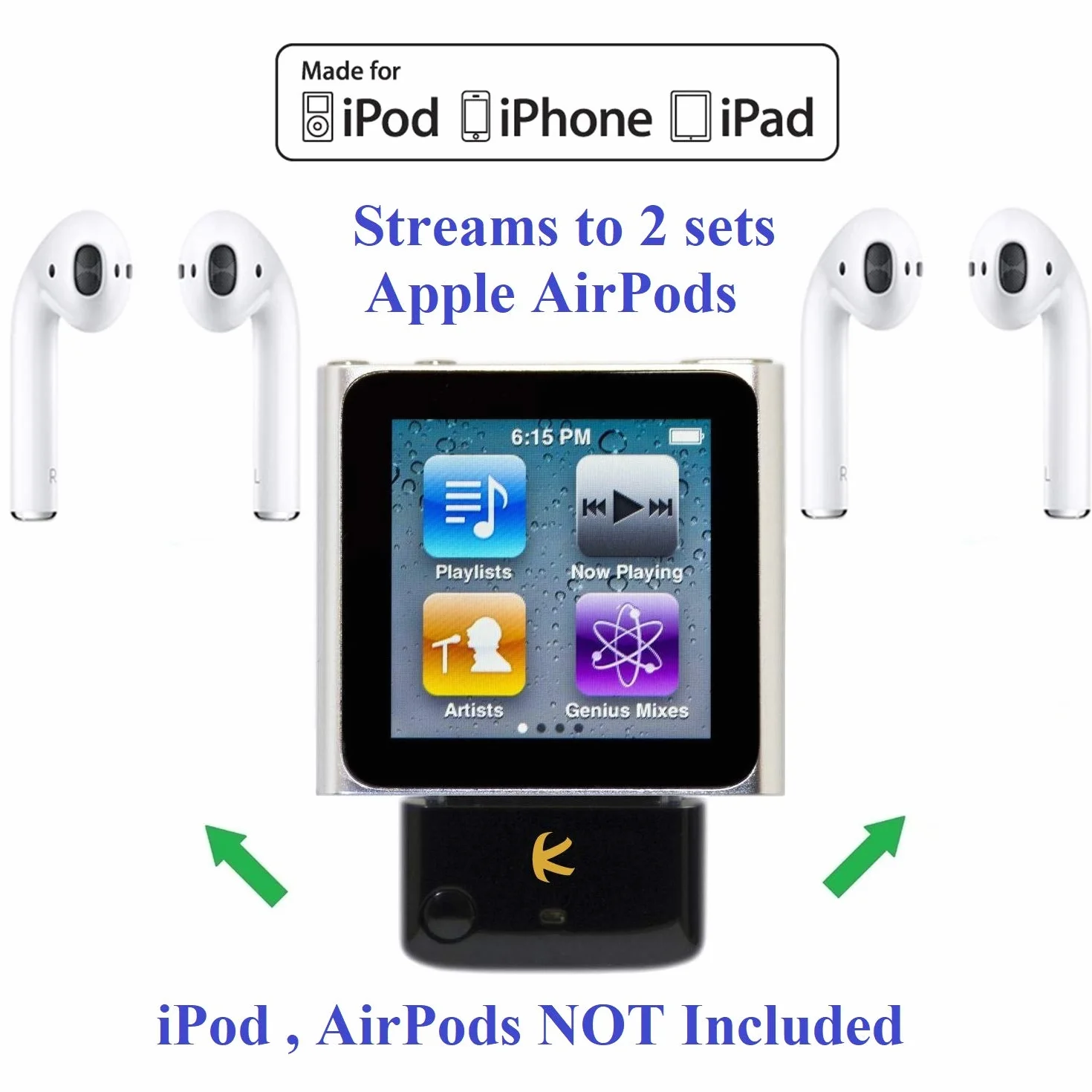i10_Pro (czarny) : Rozdzielacz nadajnika Bluetooth z przełączanymi kodekami aptX/Low-Latency aptX/FastStream/SBC, kompatybilny z 30-pinowym złączem iPod, iPhone, iPad. Kompatybilny z AirPods.