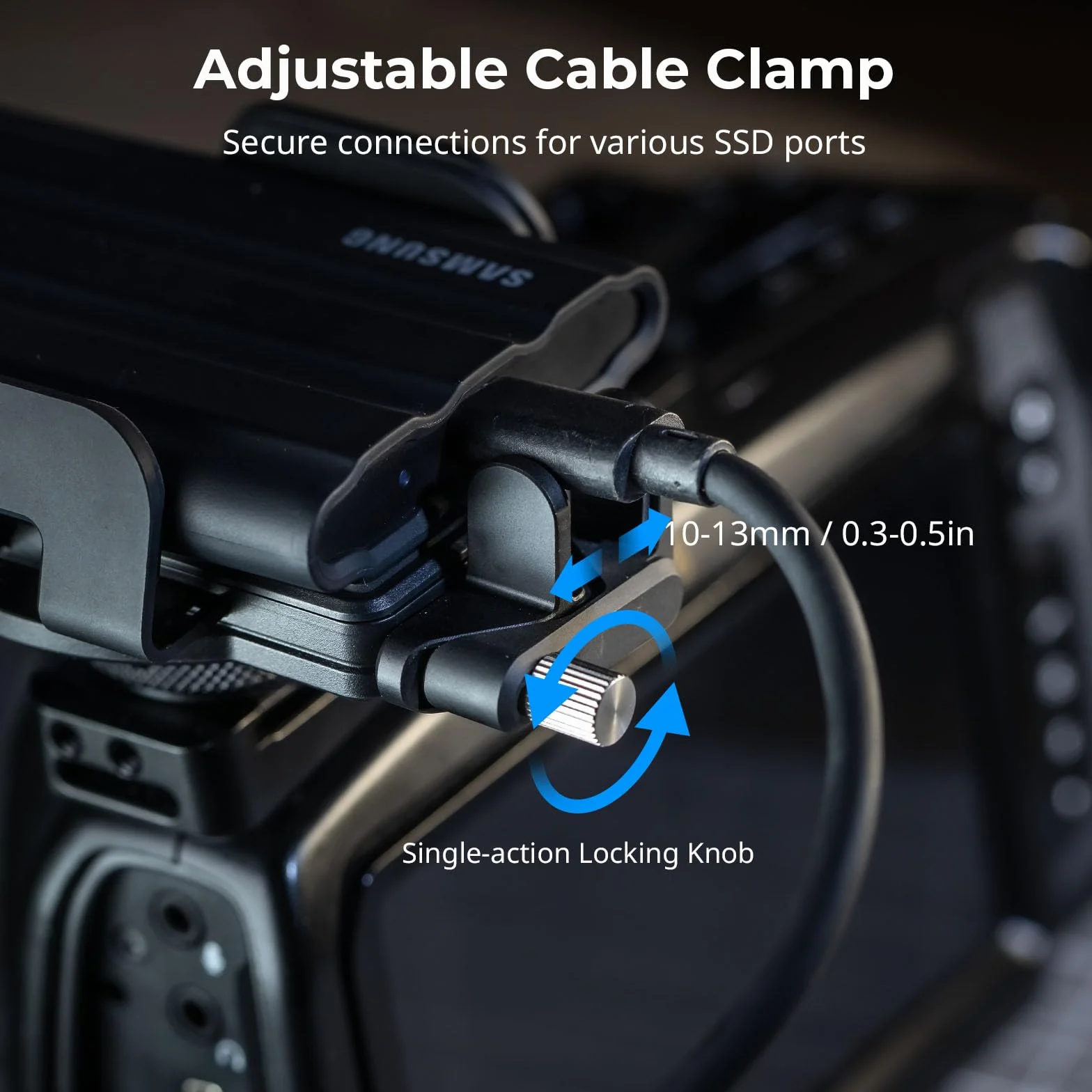SMALLRIG Uchwyt SSD z zaciskiem kablowym Cold Shoe 40-60 mm do Samsung T5 T7 SanDisk MagSafe iPhone 5196