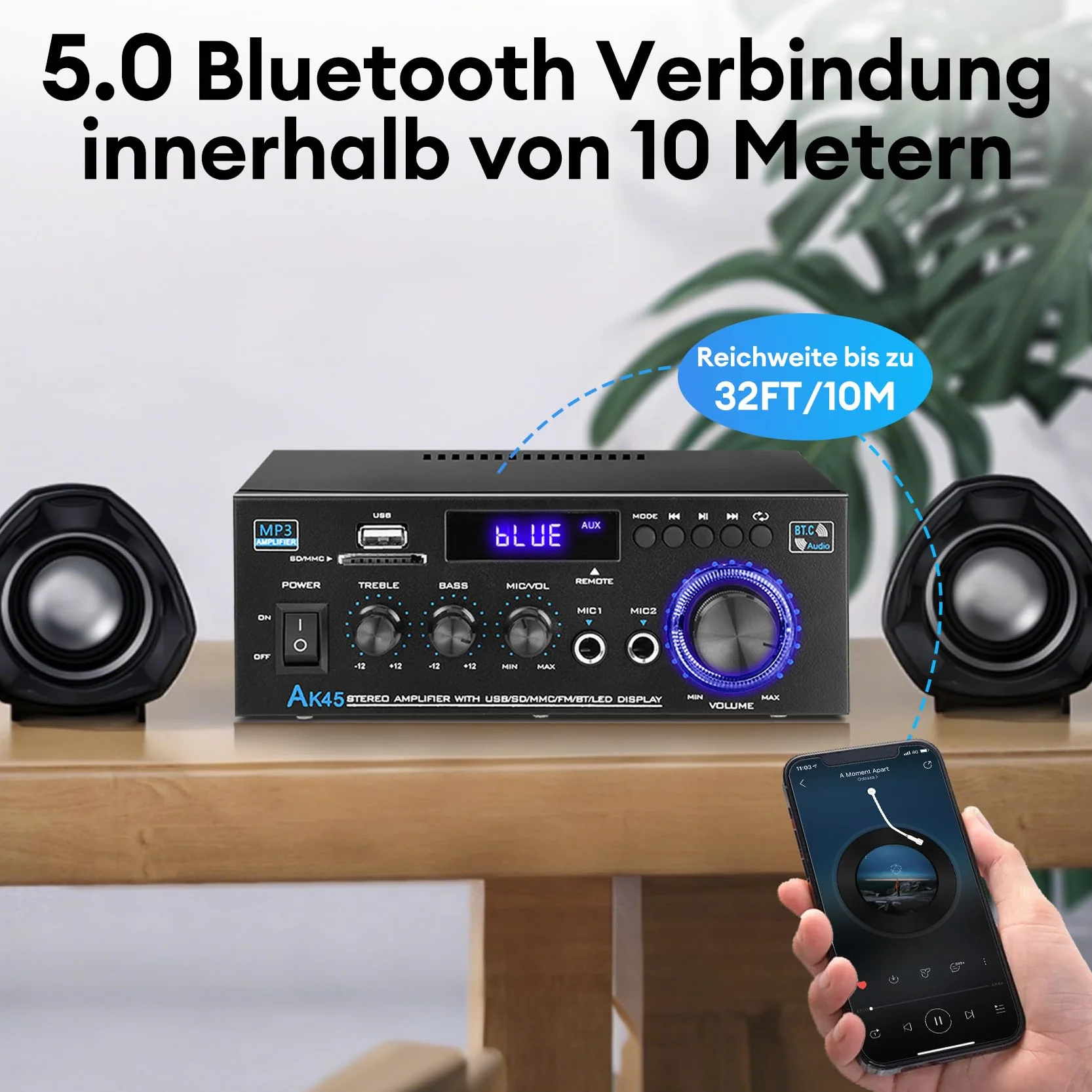 KKMOL AK45 Mini wzmacniacz hi-fi stereo Bluetooth 12V 220V 400W 2 kanały cyfrowy z USB SD pilot