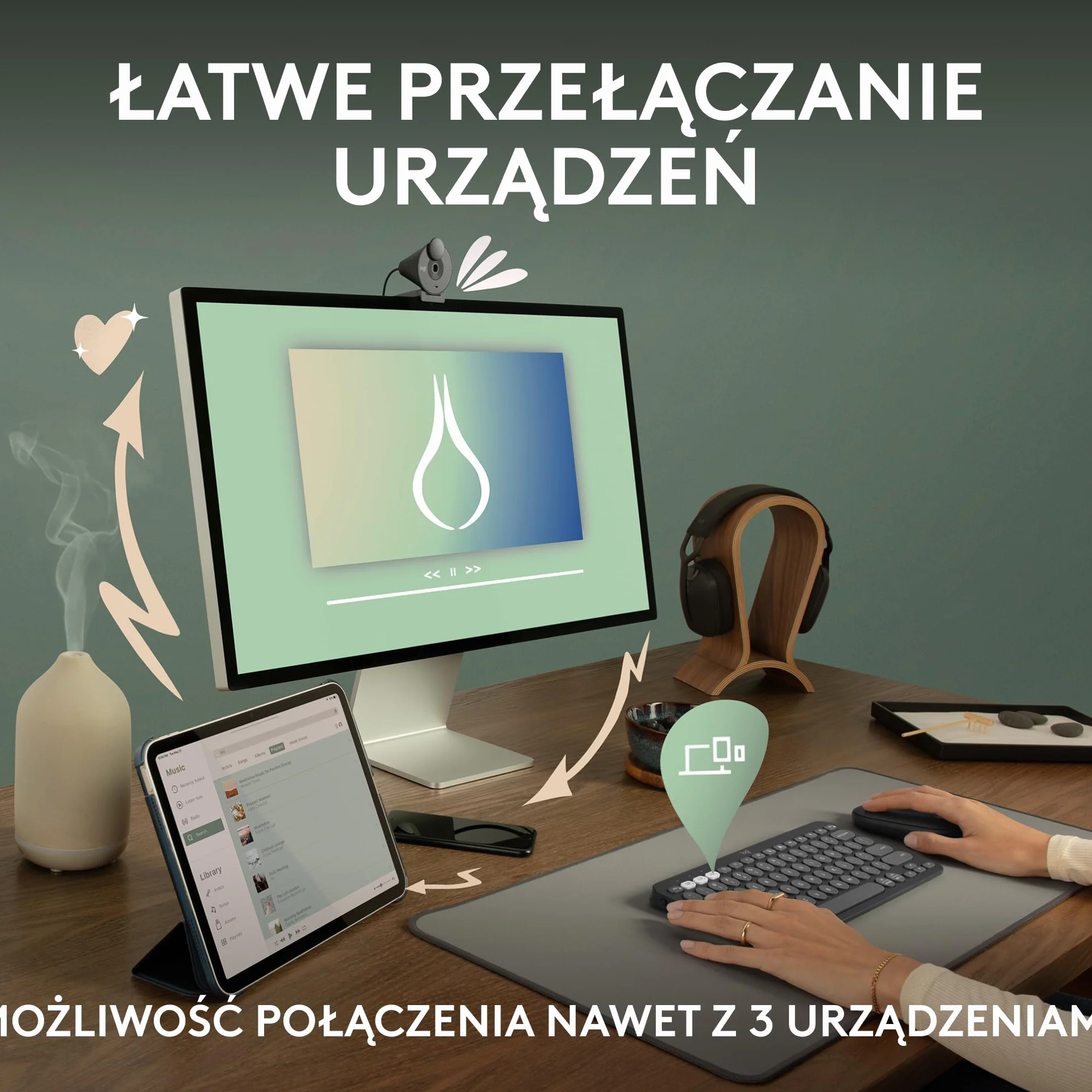 Logitech Pebble Keys 2 K380s, bezprzewodowa klawiatura Bluetooth do wielu urządzeń z ustawianymi skrótami, smukła, przenośna, przełączanie, Windows, macOS, iPadOS, Android, Chrome OS, QWERTY US-Biały