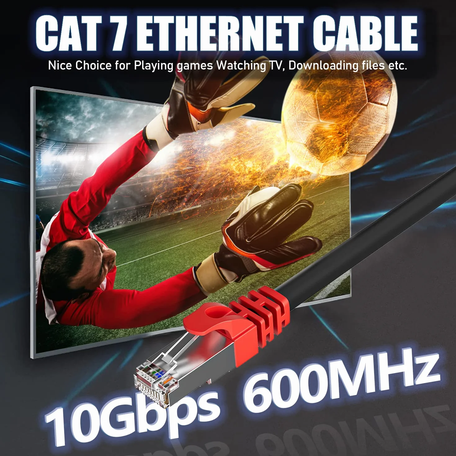 Kabel Ethernet 40m, Cat 7 Długi Kabel internetowy 40 metry Szybki Kabel sieciowy Ekranowany SFTP, Kabel RJ45 Gigabit 10Gb/s 600MHz Czarny Kabel krosowy LAN do przełącznika modemu routera