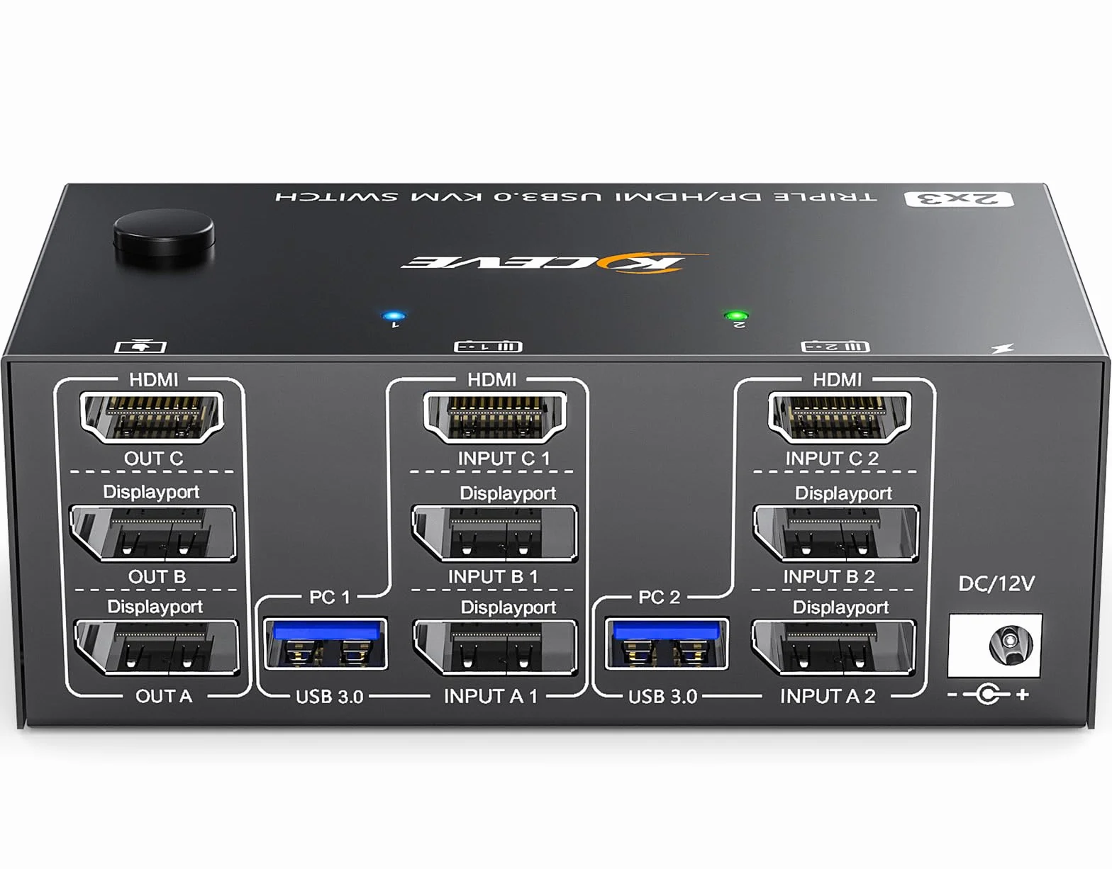 KVM Switch 2 Computers 3 Monitors 8K@60Hz 4K@144Hz, MLEEDA HDMI + 2 Displayport 3 Monitor KVM Switch 2 Computers Dzielenia 3 Monitors i 4 Porty USB 3.0, z Adapter Zasilania, Przewodowy Pilot i 5 Kable