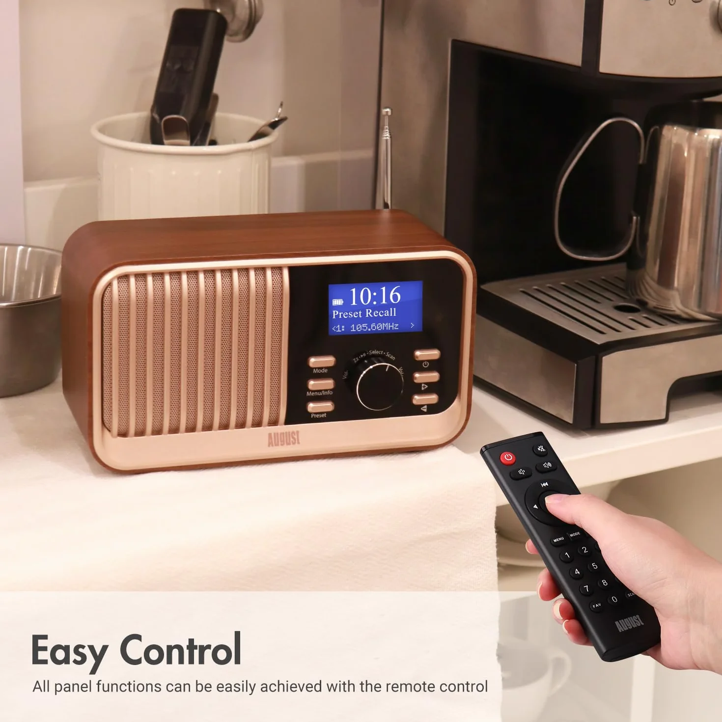 August MB450K-Radio DAB DAB+ FM Retro Przenośne Radio z Bluetooth 5.3, USB/AUX, MicroSD, Bateria 18h, Pilot Dębowy