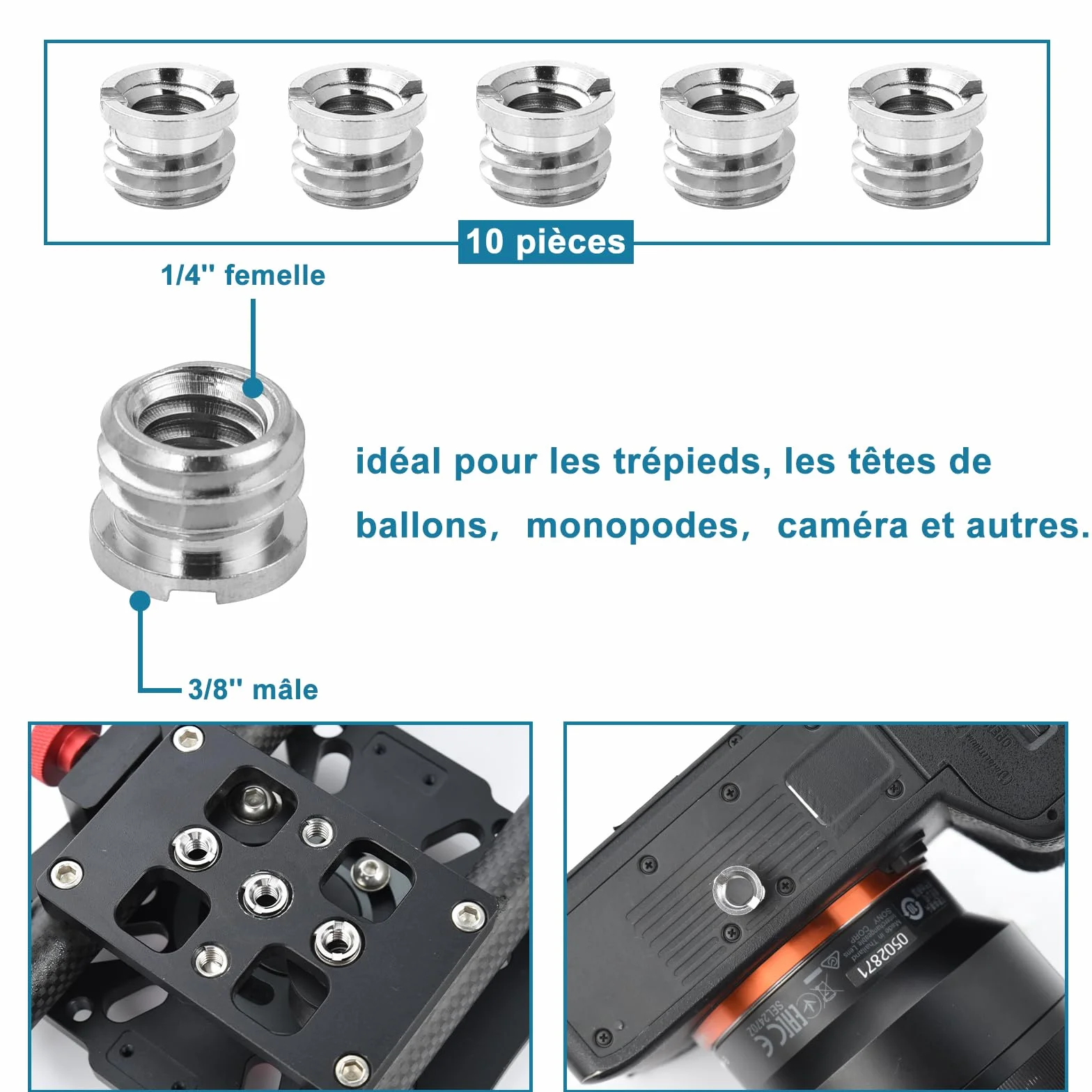 UTEBIT Śruba do aparatu 1/4 do 3/8 adapter adapter gwintowy zestaw, 26 szt. śruby mocujące czop aparatu, śruba statywu kompatybilna z magicznym ramieniem, zaciskiem kraba, głowicą kulową, monopod