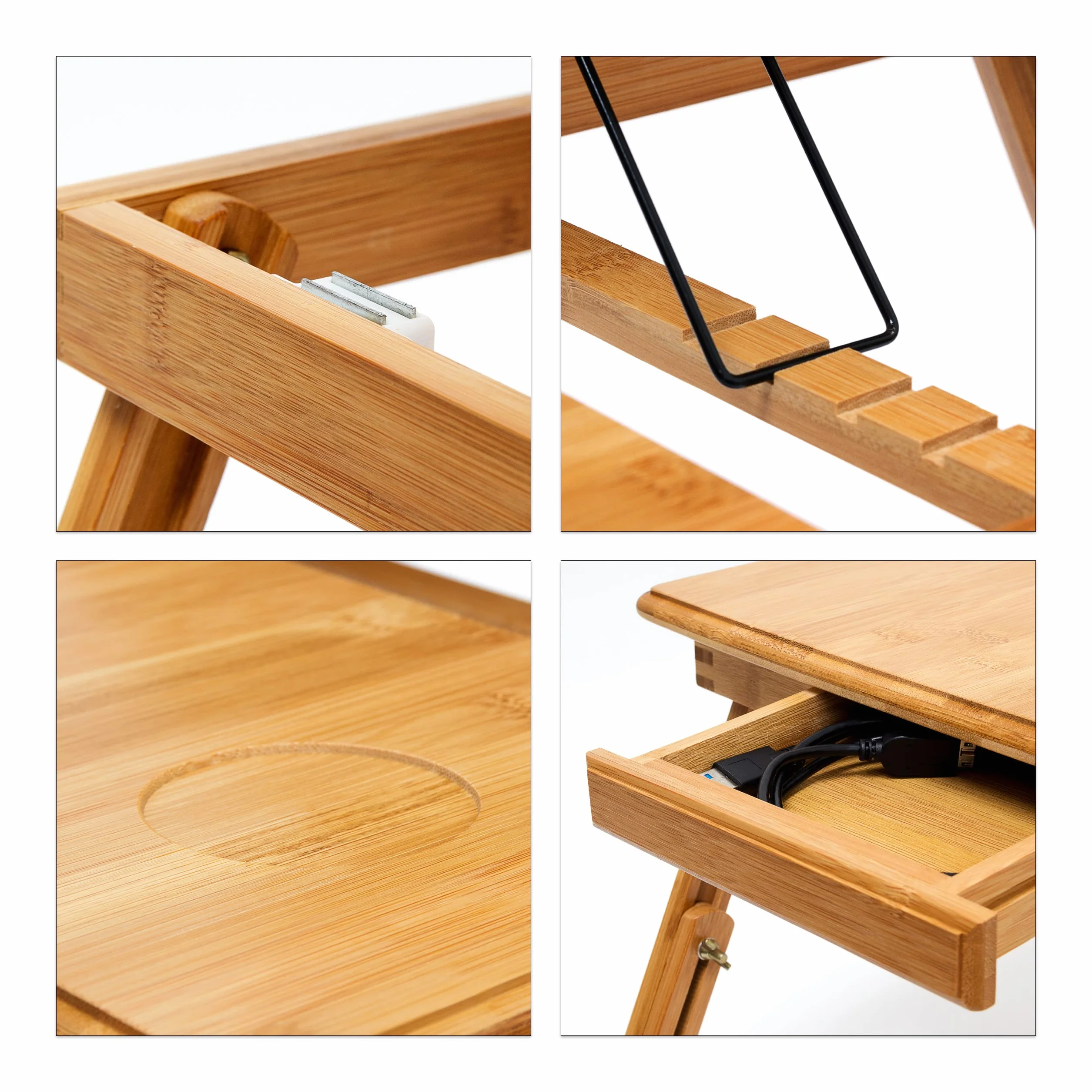 Relaxdays Bambusowa taca na łóżko, z regulacją wysokości, wys. x szer. x gł.: 30,5 x 72,5 x 35 cm, stolik na laptopa z klapą do czytania, składany stojak na laptopa, z półką na mysz i książki jako