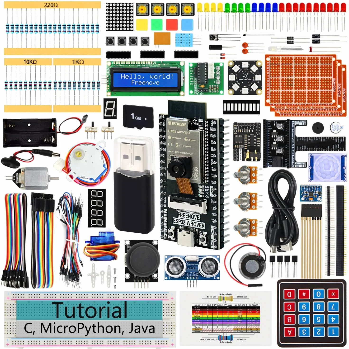 Freenove ESP32 Kit Dev CAM Board Ultimate Starter Kit, Dwurdzeniowy 32-Bitowy Mikrokontroler 240 MHz, Kamera WiFi+BT, 795-Stronicowy Poradnik, Kod Java Python C, 122 Projekty, 240 Przedmiotów