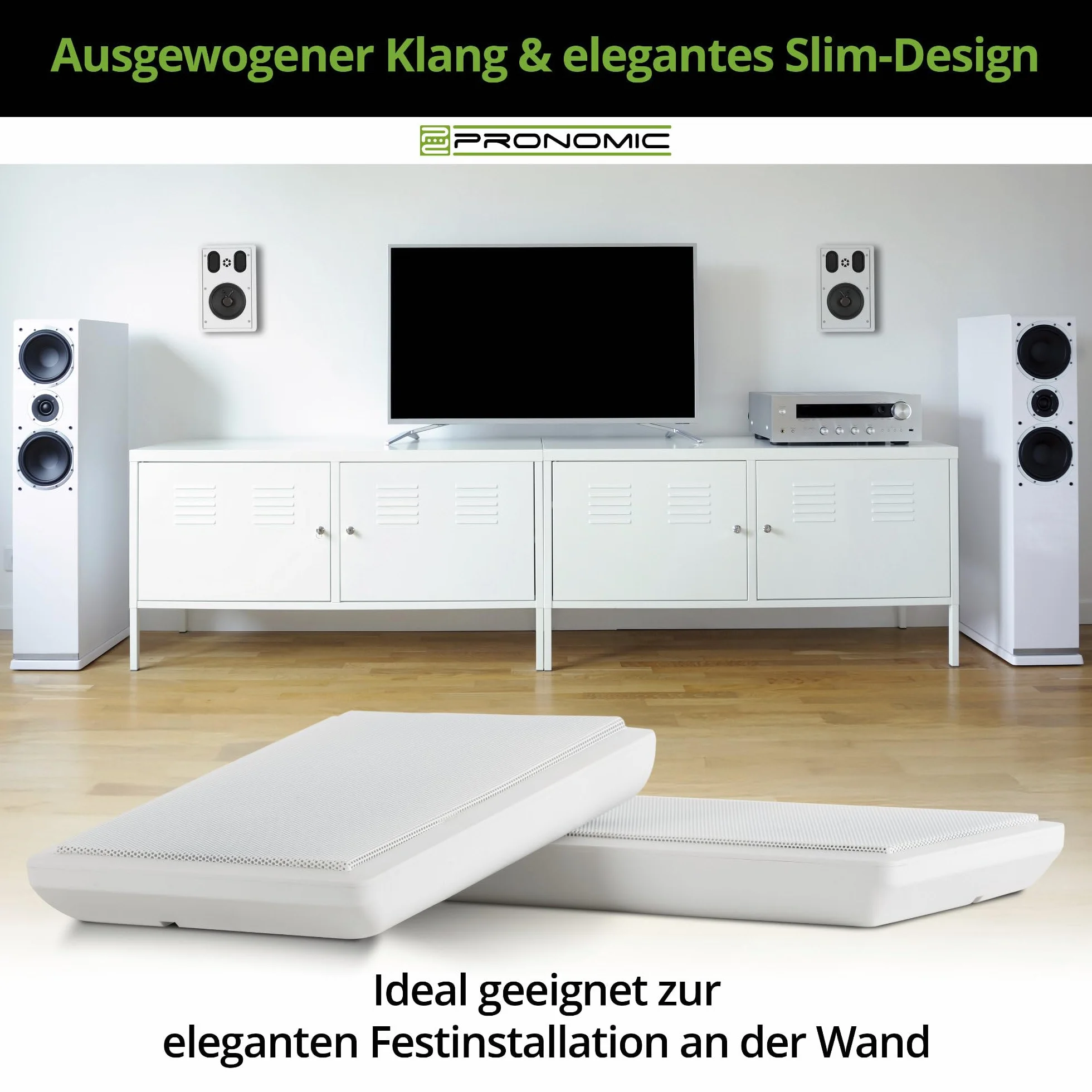 Pronomic FLS-540E WH płaski panel głośników naściennych, para (głośniki płaskie HiFi, 2-drożne pudełko, 5,25"/133 mm woofer, 1,2"/30 mm Tweeter, 30/60 W (RMS/Peak), przyłącze zacisku biegunowego